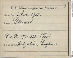 Etiketten zu Fluorit (NHMW-MIN-Aa1933)